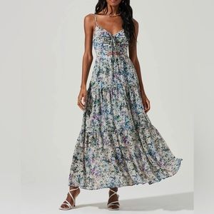 ASTR BRANDY FLORAL CINCHED FRONT CUTOUT MAXI DRESS